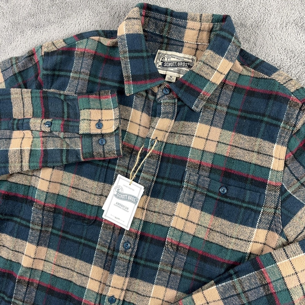 Schott NYC Plaid Flannel Shirt Mens Medium Long Sleeve Button Up‎ Thick Warm NWT